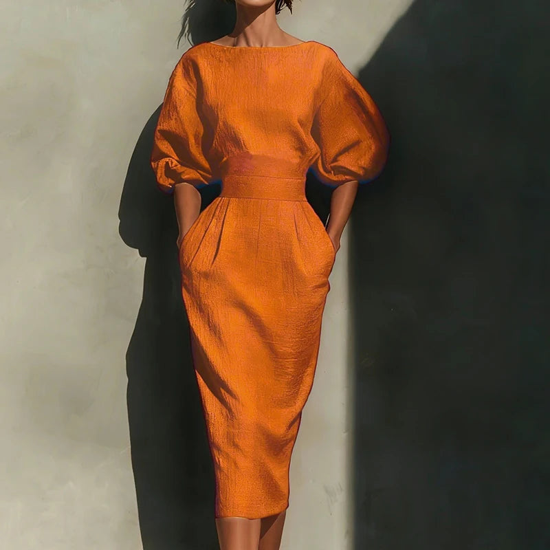 Eléna – robe longue femme manches bouffantes chic et fluide