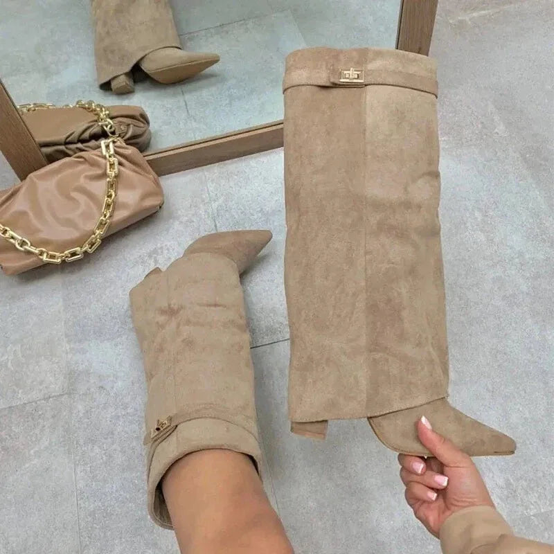 Elvia – bottes mi-jambes femme à talon épais et bout pointu