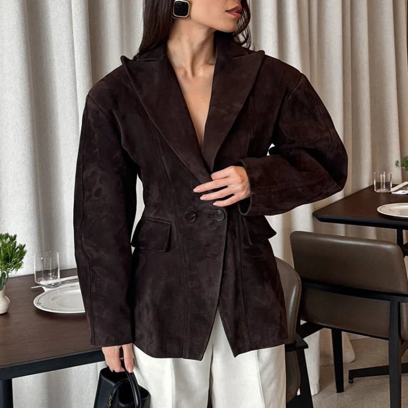 Tara – blazer femme effet velours daim chic automne hiver