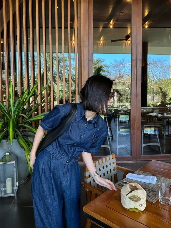 Léa – ensemble denim fluide femme chemise manches courtes et pantalon