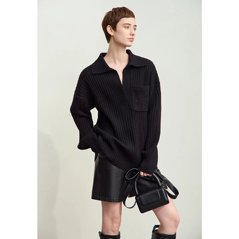 Satoush – pull femme ample col à revers style preppy chic