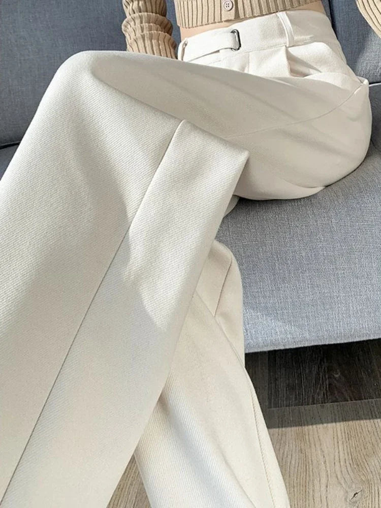 Cécilia – pantalon droit en laine taille haute à jambe large