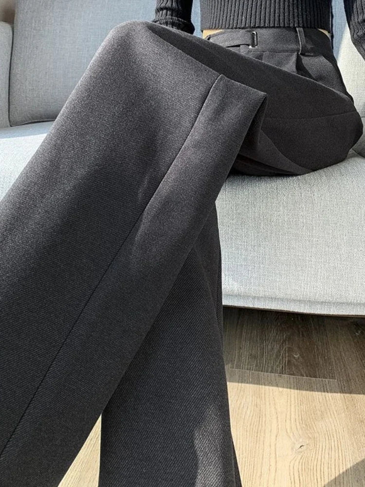 Cécilia – pantalon droit en laine taille haute à jambe large