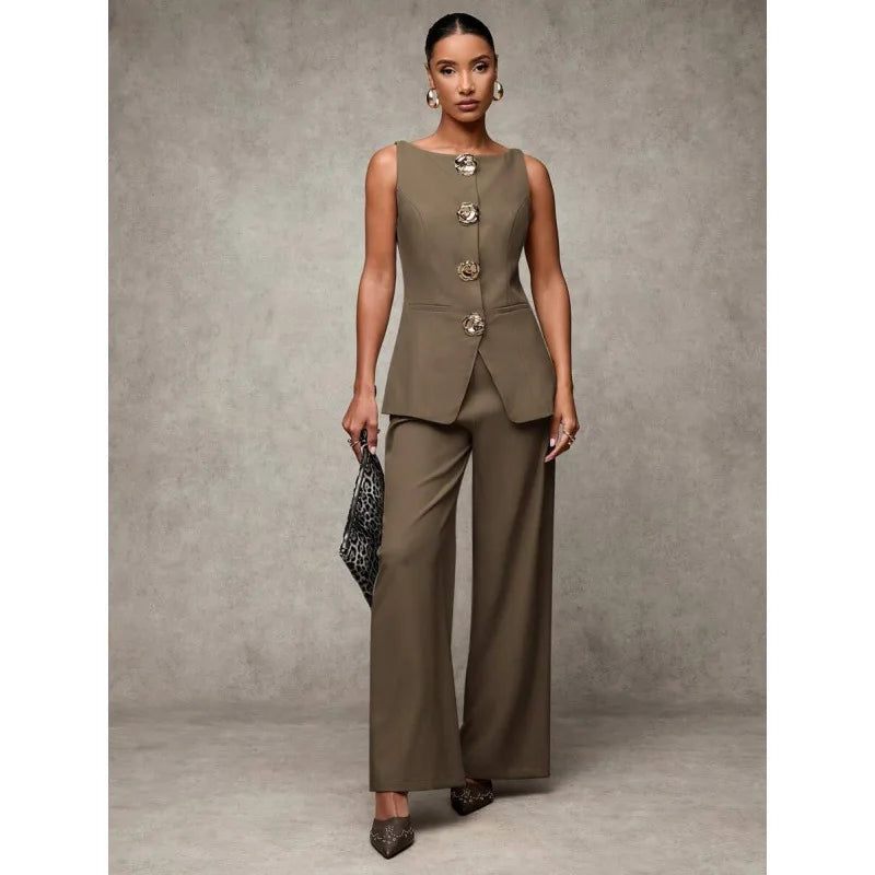 Oléna – ensemble femme gilet boutonné et pantalon chic automne