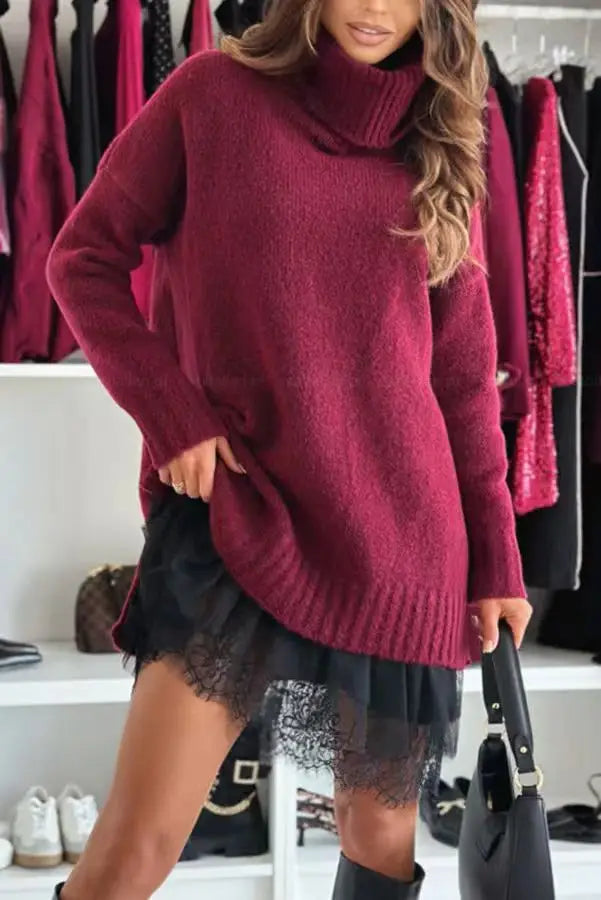 Mylène – ensemble pull col roulé et mini jupe femme chic
