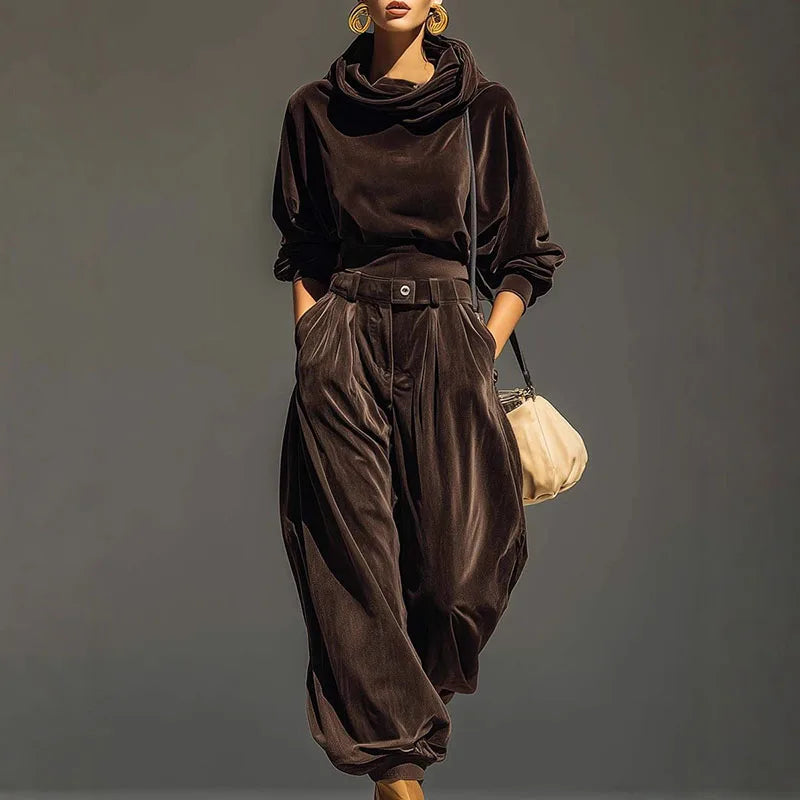 Halima – ensemble velours femme sweat à capuche et pantalon