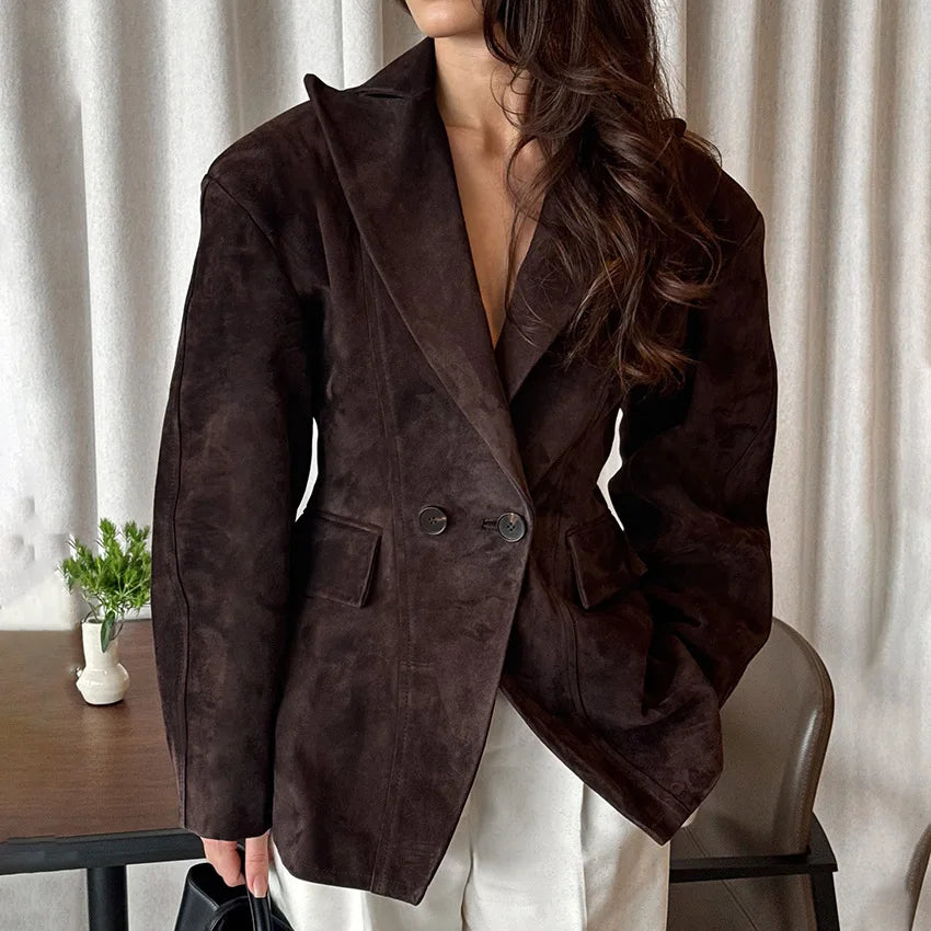 Tara – blazer femme effet velours daim chic automne hiver