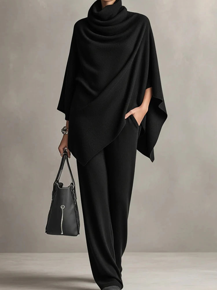 Naïra – ensemble femme drapé cape et pantalon long élégant
