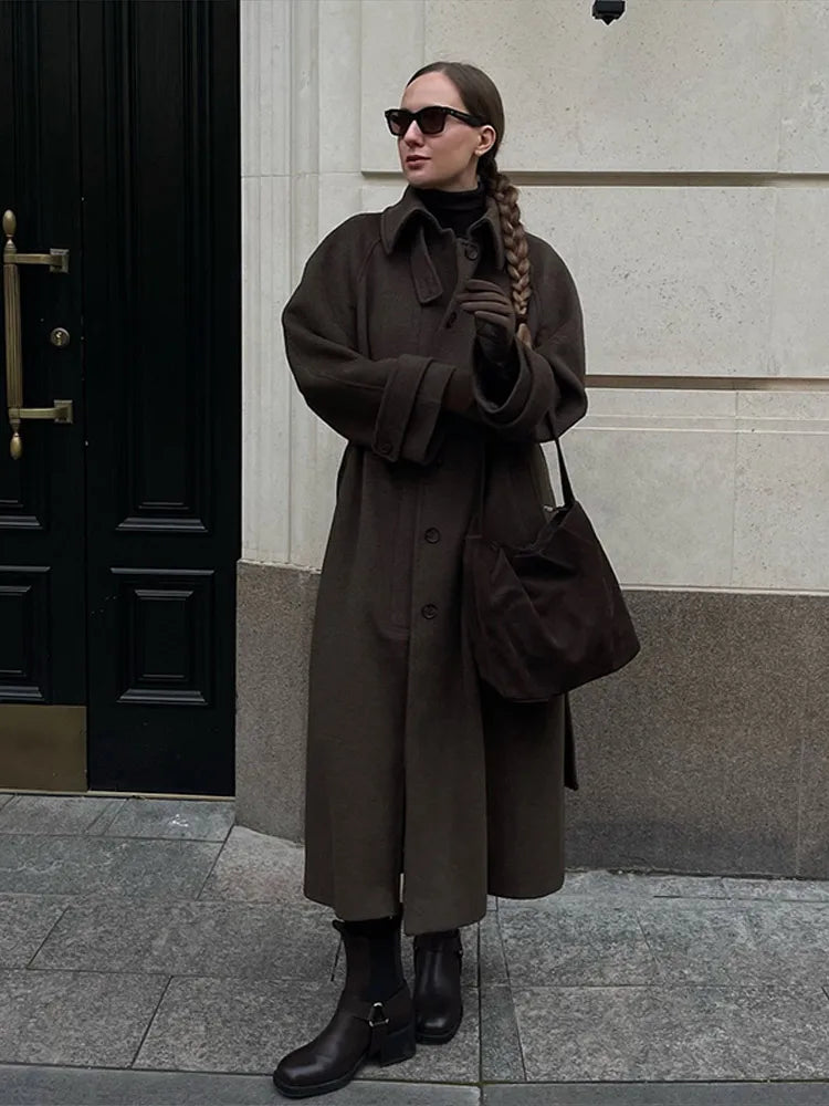 Vésna – manteau femme effet cuir PU vintage ceinturée