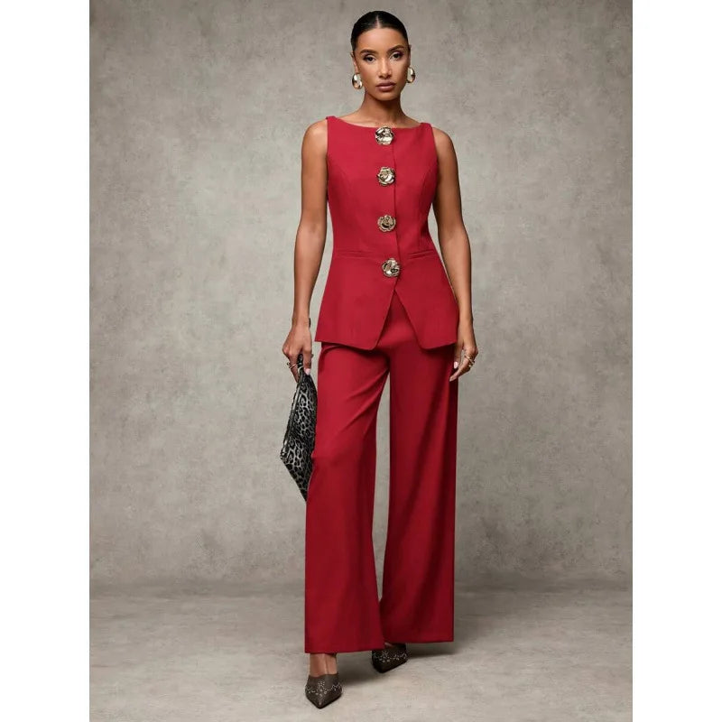 Oléna – ensemble femme gilet boutonné et pantalon chic automne