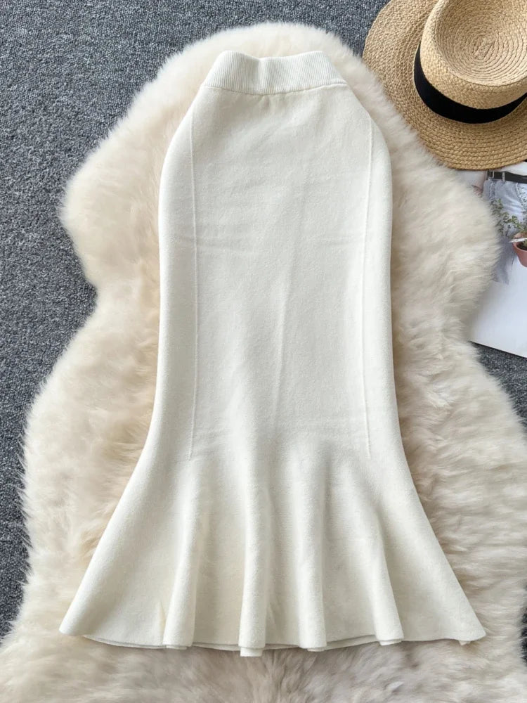 Almae – jupe mi-longue tricotée taille haute esprit sirène