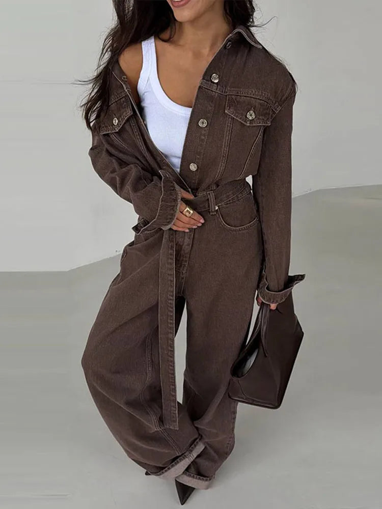 Jolina – combinaison jean femme chic streetwear manches longues