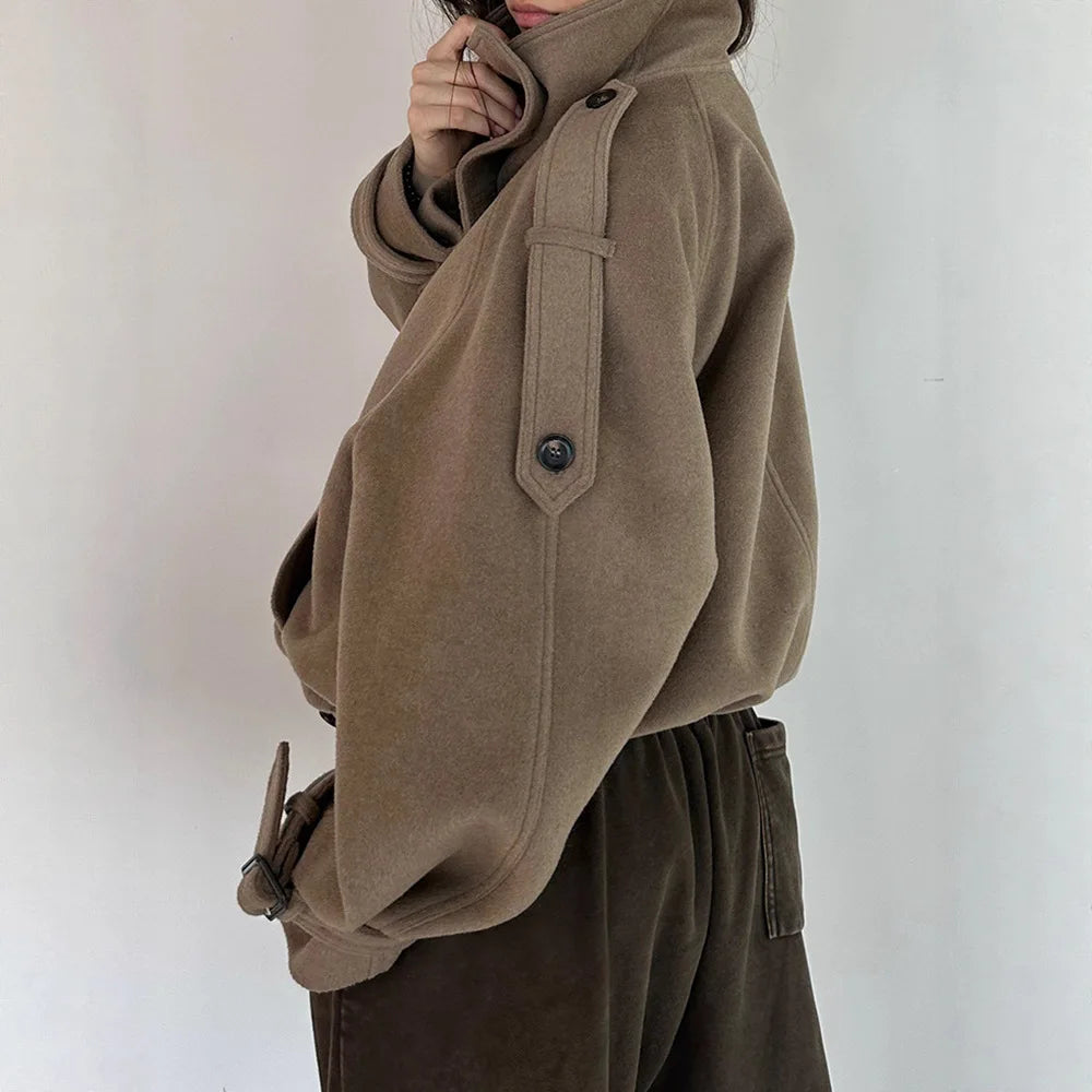 Arloé – manteau court en laine femme col montant rétro