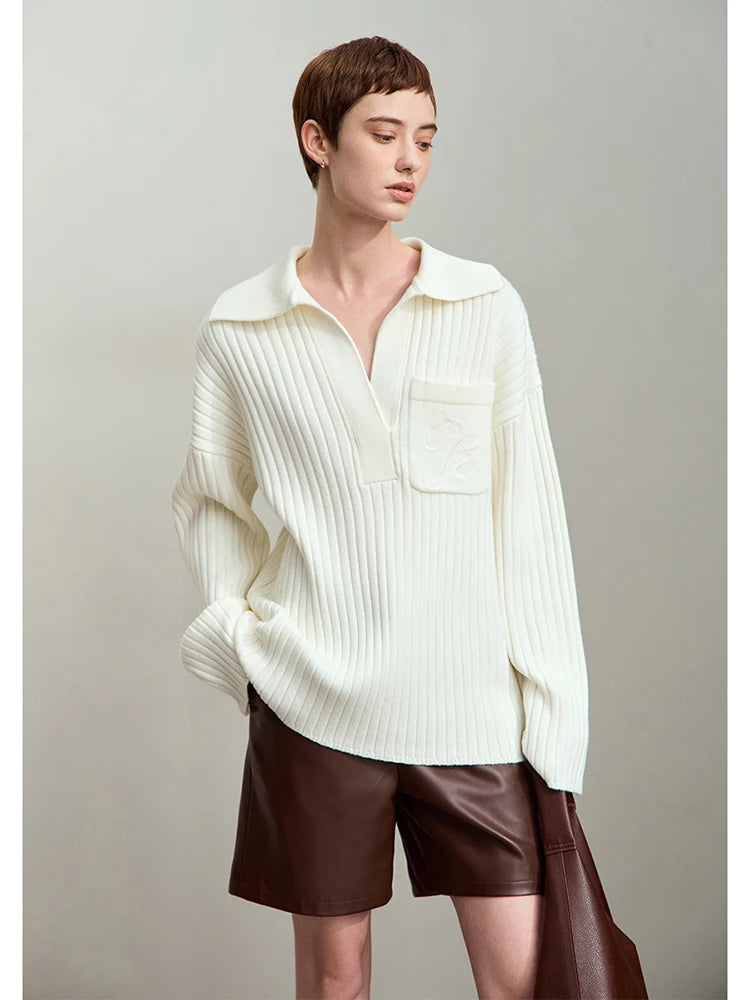 Satoush – pull femme ample col à revers style preppy chic