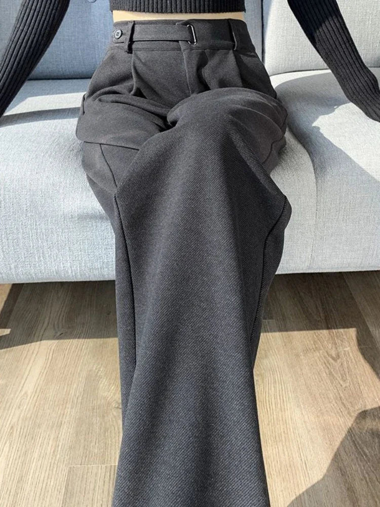 Cécilia – pantalon droit en laine taille haute à jambe large