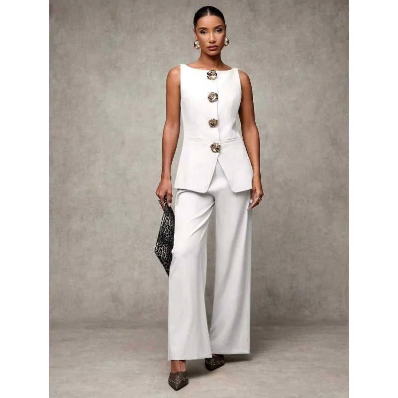 Oléna – ensemble femme gilet boutonné et pantalon chic automne