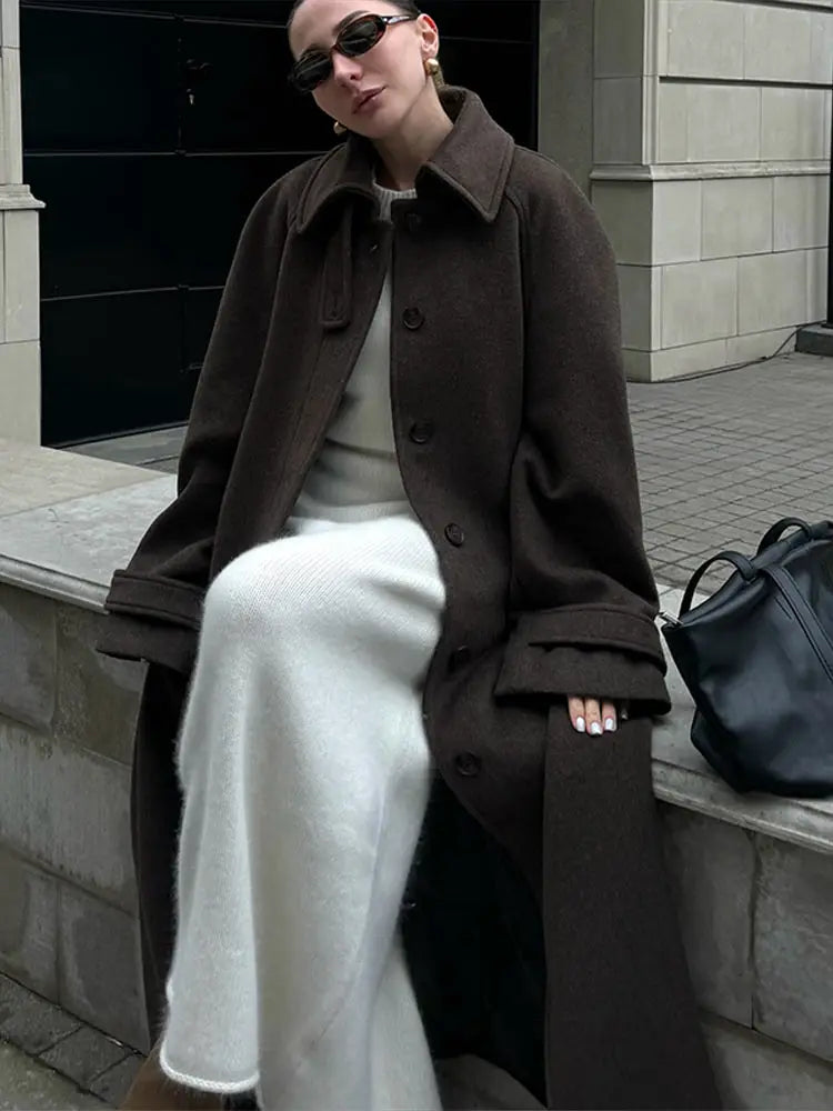 Vésna – manteau femme effet cuir PU vintage ceinturée