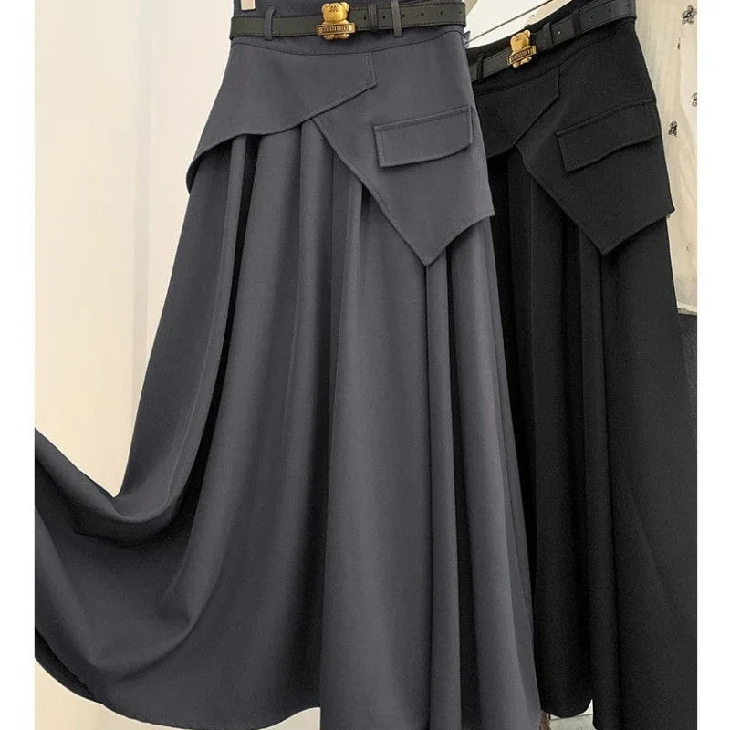 Ilyane – jupe longue taille haute trapèze esprit costume femme