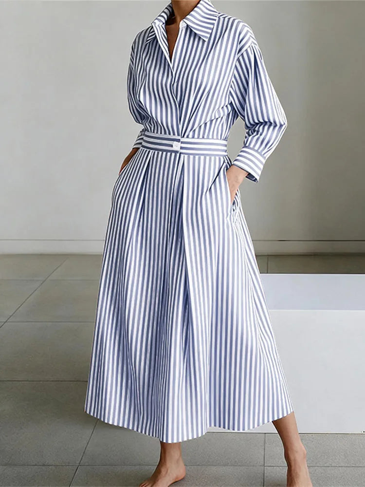 Camélia – robe chemise femme rayée élégante manches longues