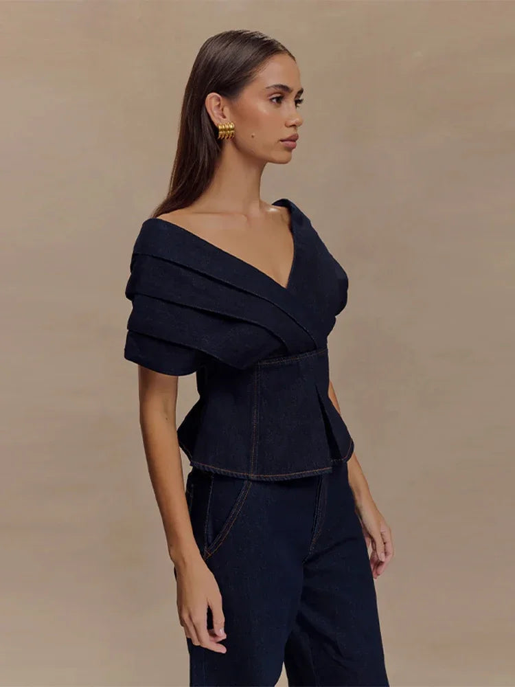 Nélia – ensemble femme chic top ceinturé et pantalon large