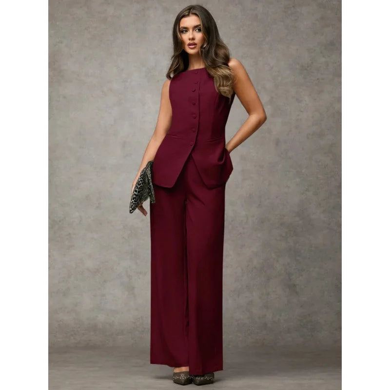 Oléna – ensemble femme gilet boutonné et pantalon chic automne