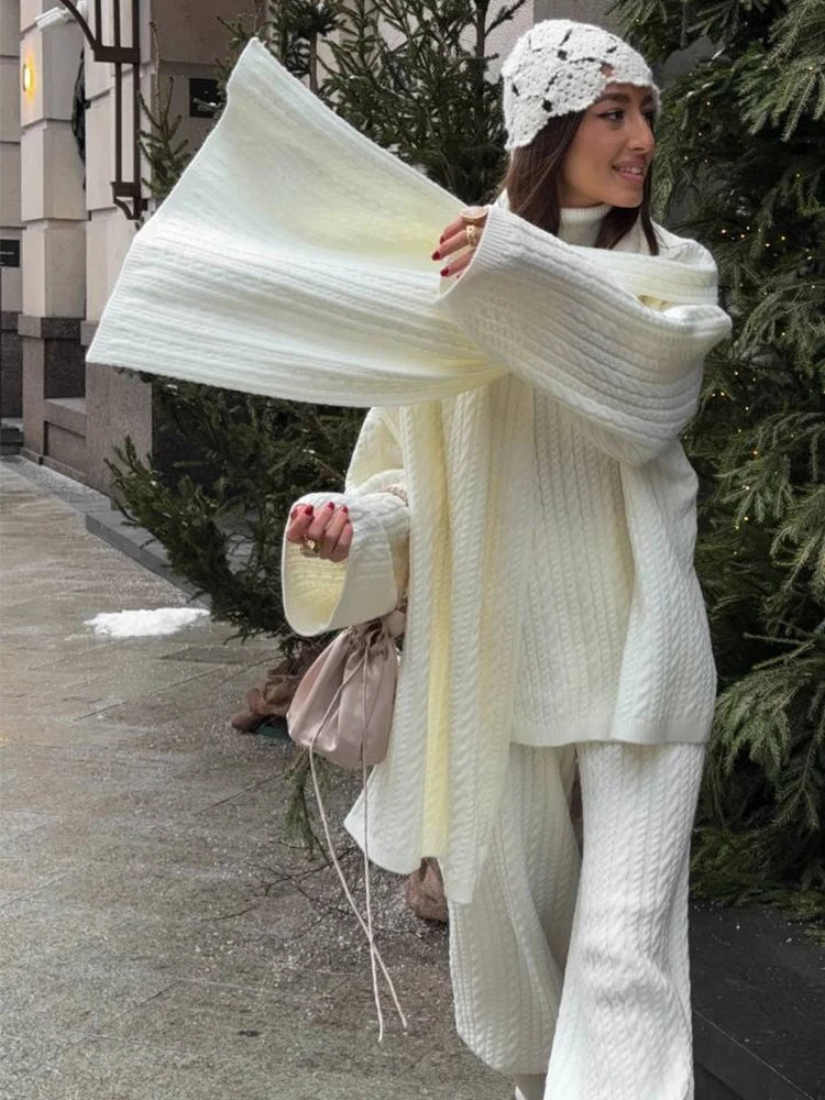 Evanya – ensemble tricot femme col haut pantalon droit élégant