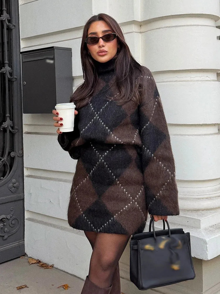 Nalya – ensemble tricoté pull et mini jupe femme décontracté chic