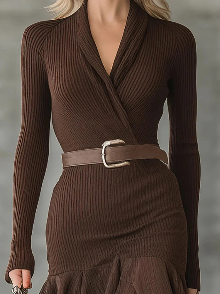 Rosena – robe longue plissée femme col V esprit vintage