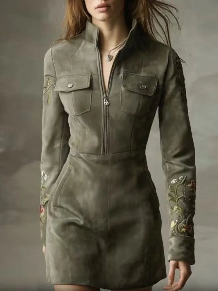 Daphné – mini robe femme effet daim manches longues chic