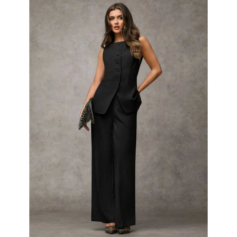 Oléna – ensemble femme gilet boutonné et pantalon chic automne