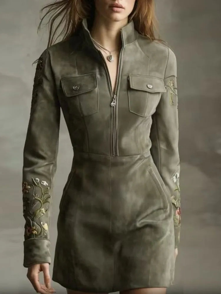 Daphné – mini robe femme effet daim manches longues chic