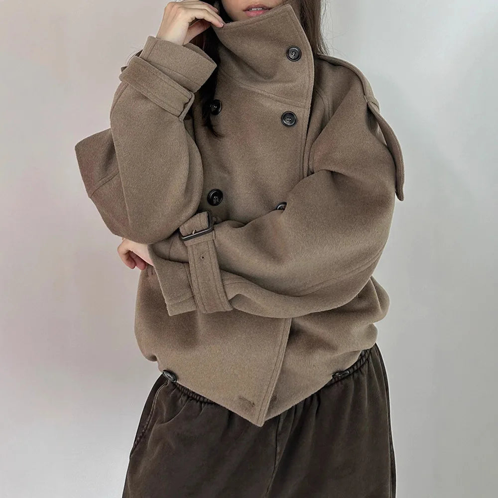 Arloé – manteau court en laine femme col montant rétro