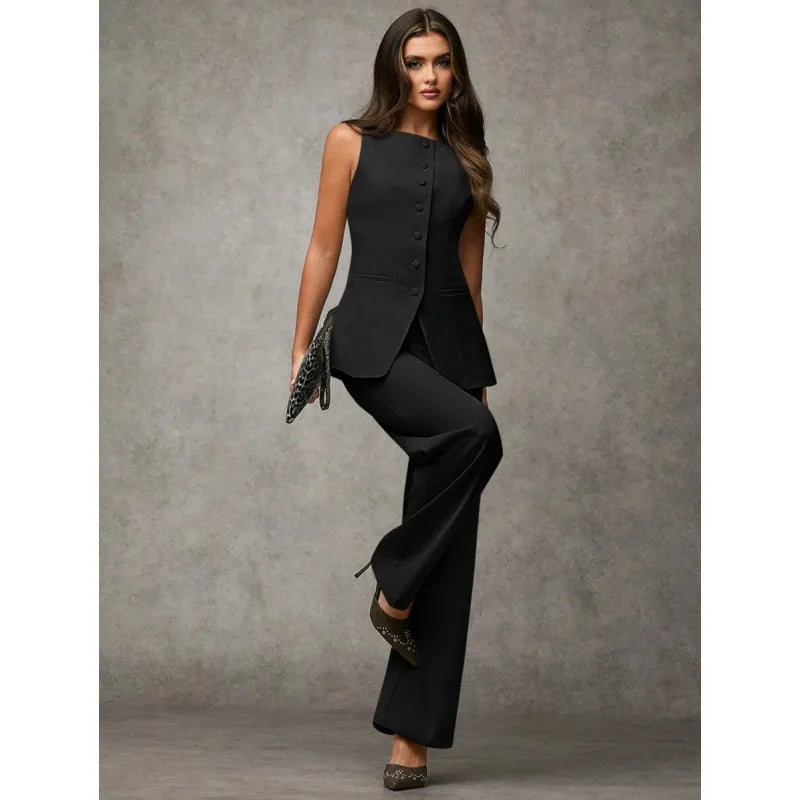 Oléna – ensemble femme gilet boutonné et pantalon chic automne