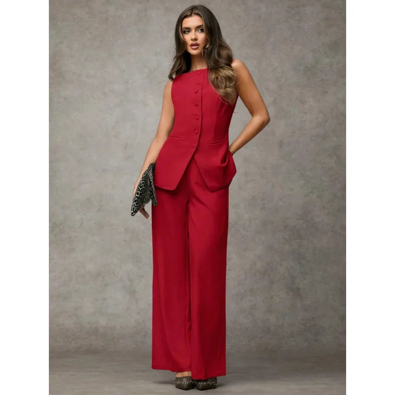 Oléna – ensemble femme gilet boutonné et pantalon chic automne