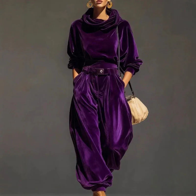 Halima – ensemble velours femme sweat à capuche et pantalon