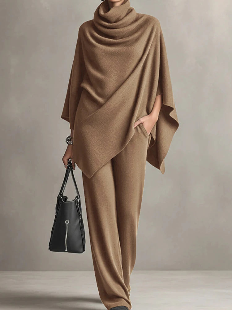 Naïra – ensemble femme drapé cape et pantalon long élégant