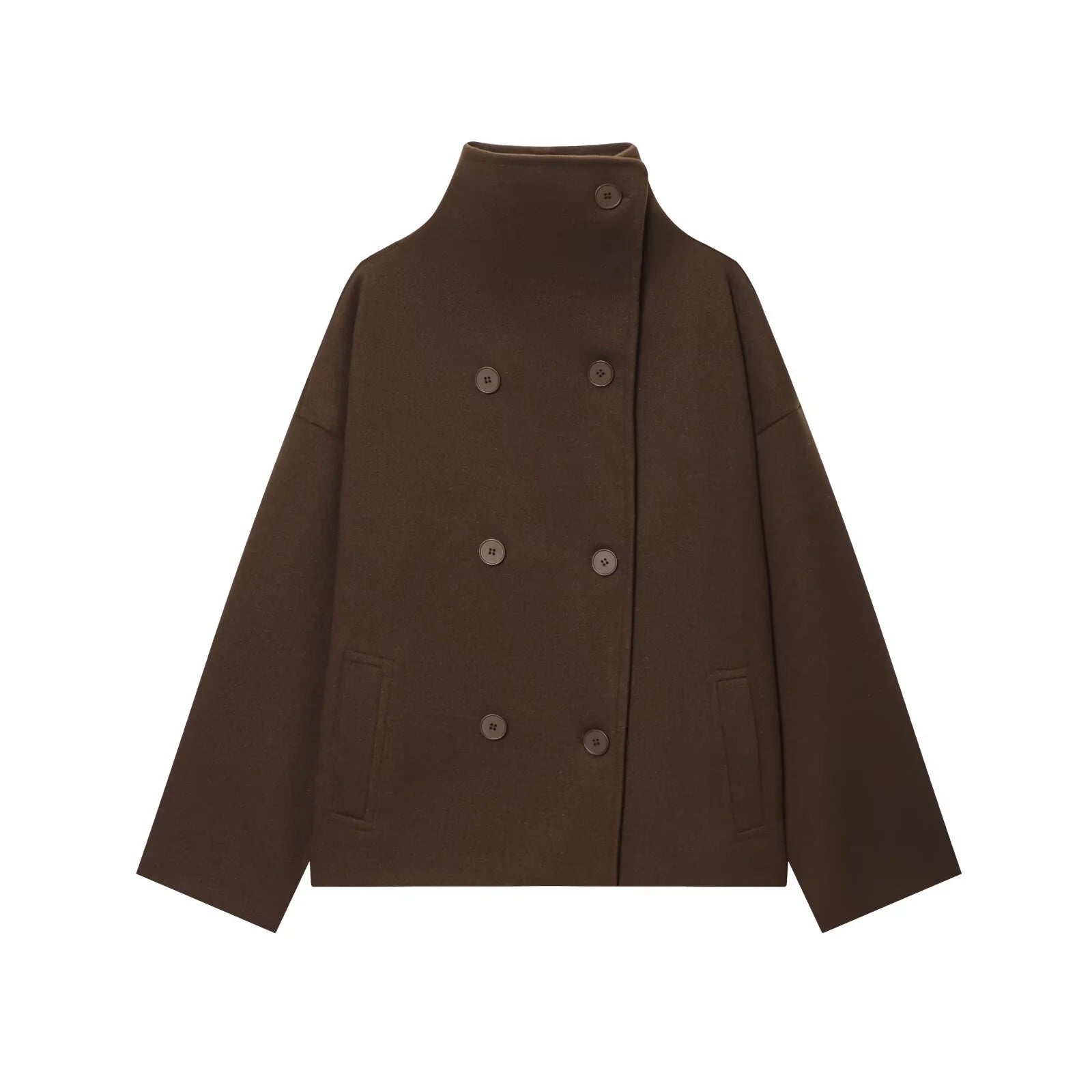 Noëla – manteau ample en laine femme double boutonnage col haut