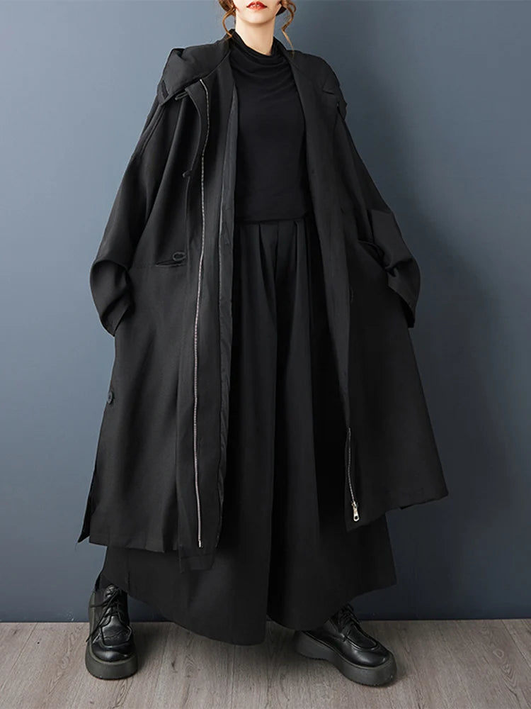 Noara – Trench long oversize femme à capuche style urbain