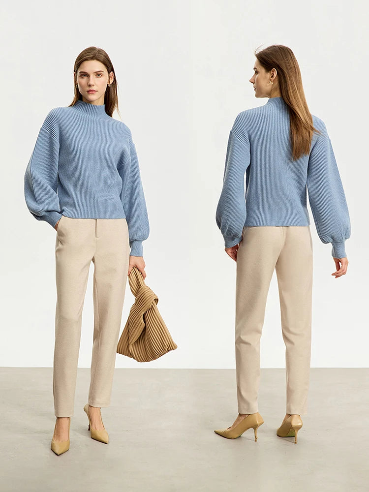 Celeste – pull femme col montant manches lanterne minimaliste