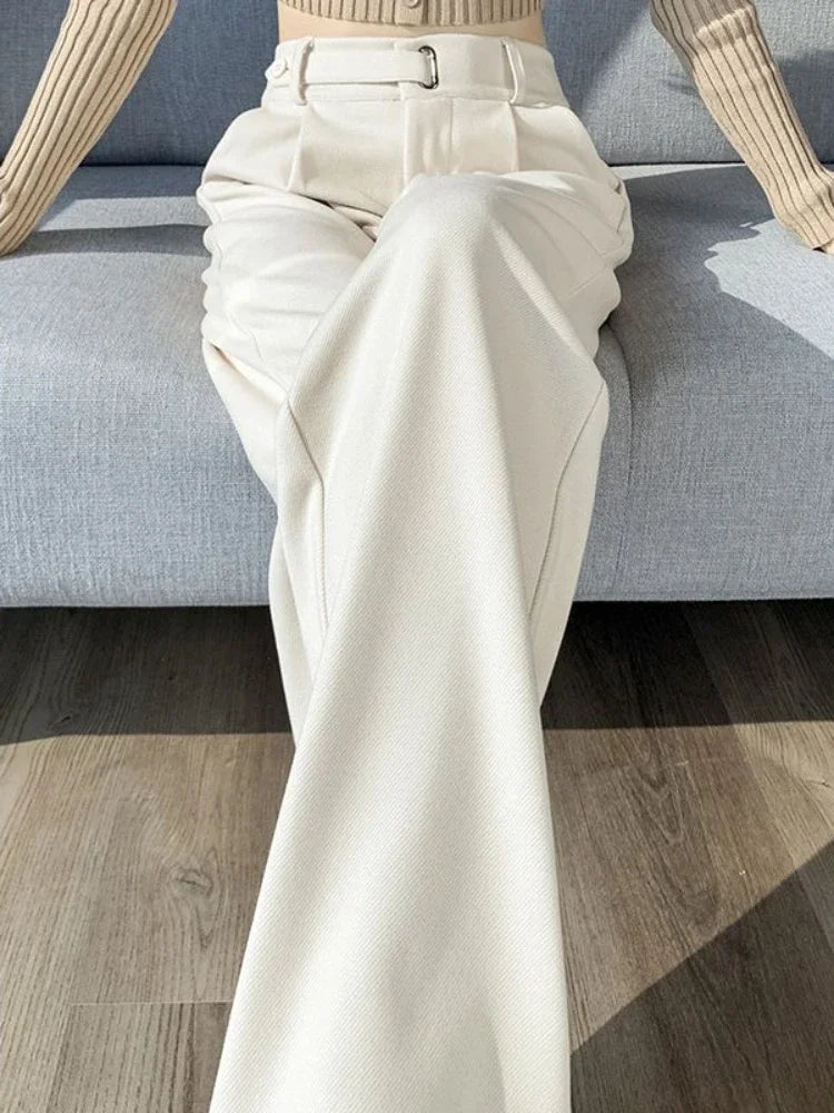 Cécilia – pantalon droit en laine taille haute à jambe large