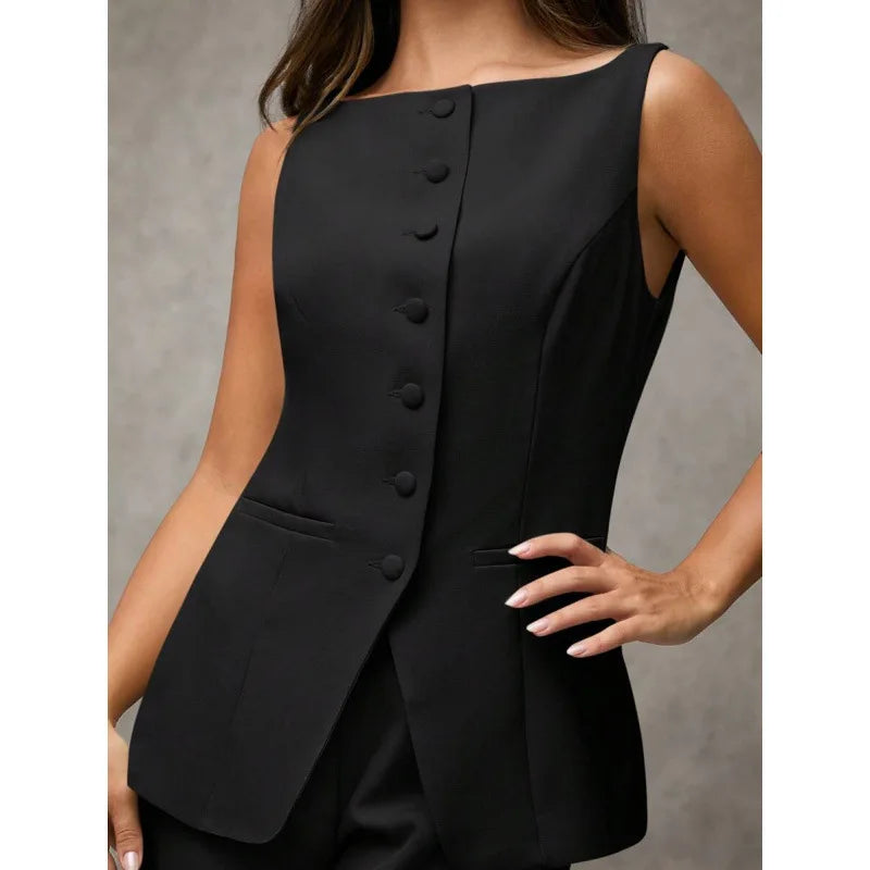 Oléna – ensemble femme gilet boutonné et pantalon chic automne