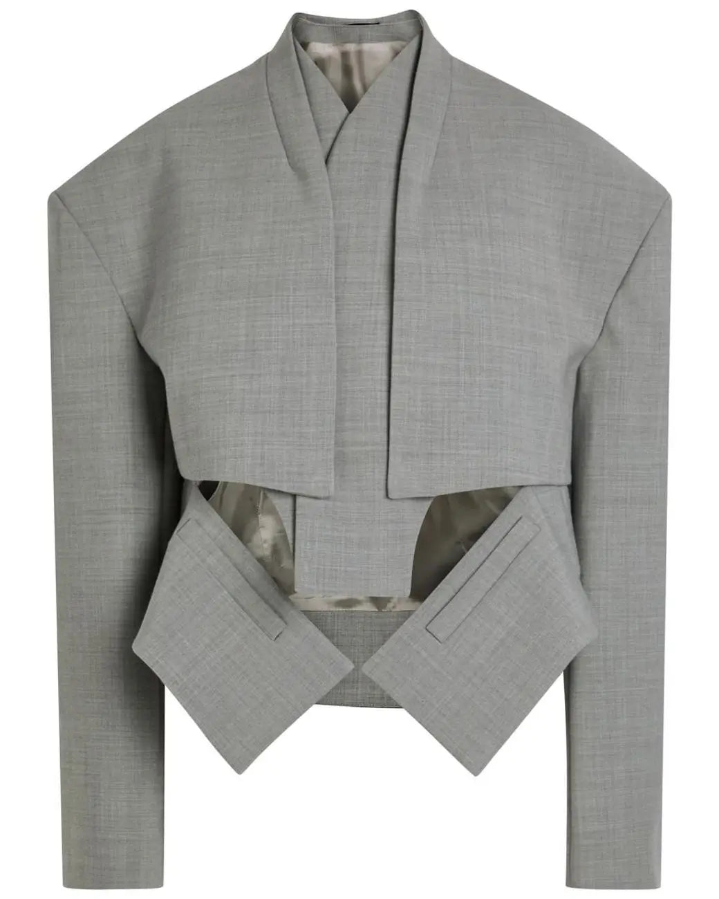 Yséa – Blazer femme gris asymétrique chic à épaulettes