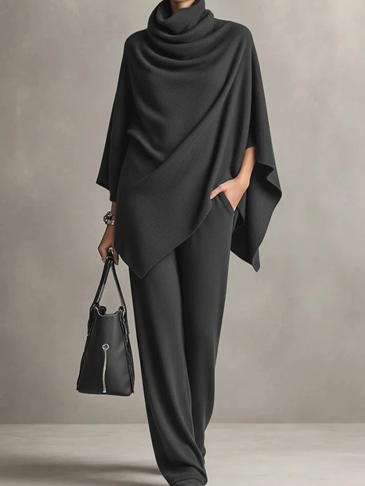 Naïra – ensemble femme drapé cape et pantalon long élégant