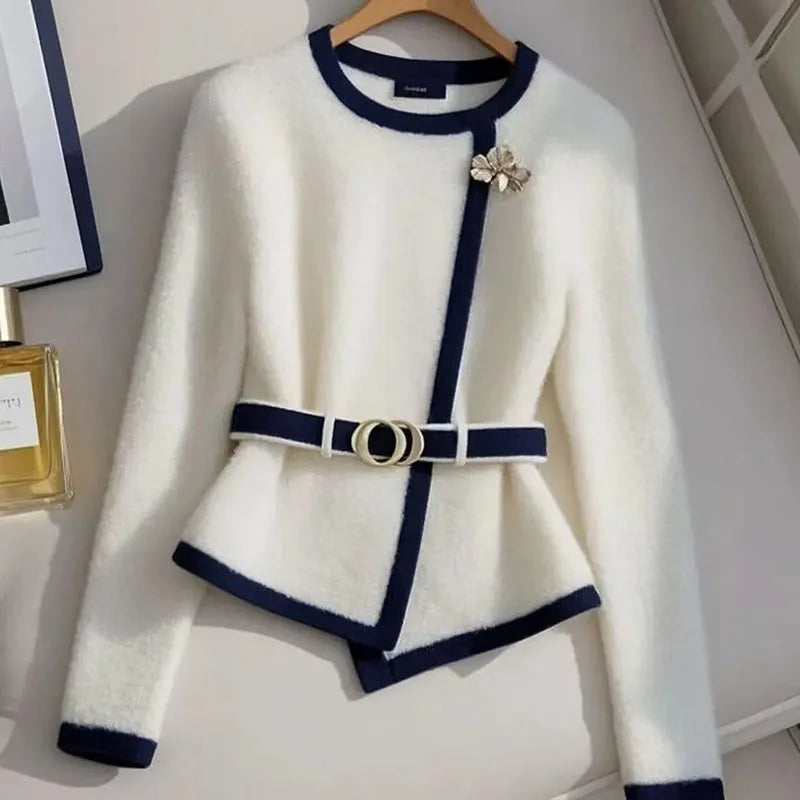 Aurore – cardigan tricoté femme chic col rond printemps automne