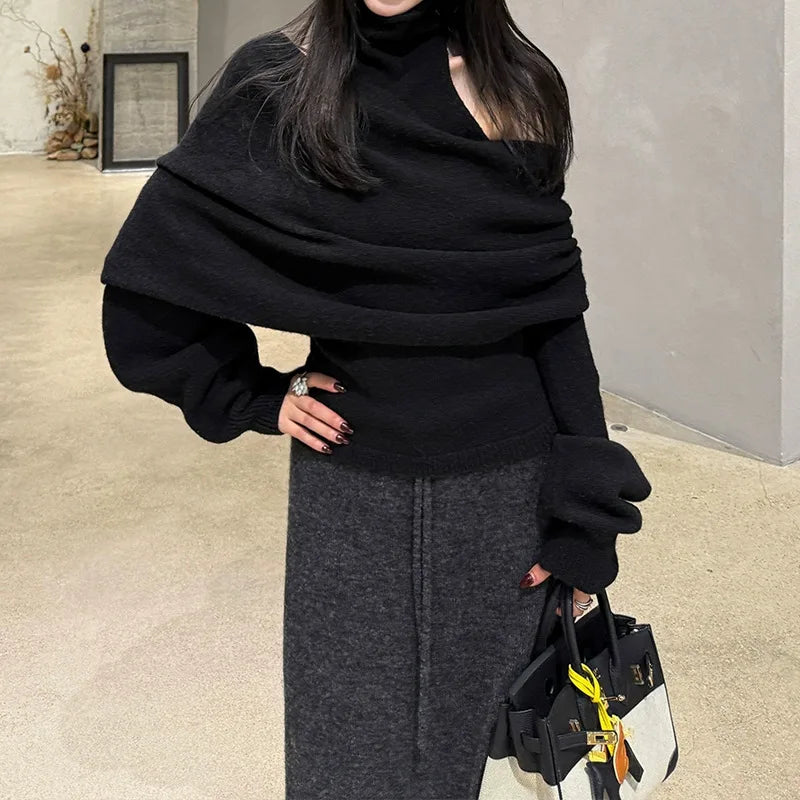 Ophira – ensemble pull col haut asymétrique femme style arty