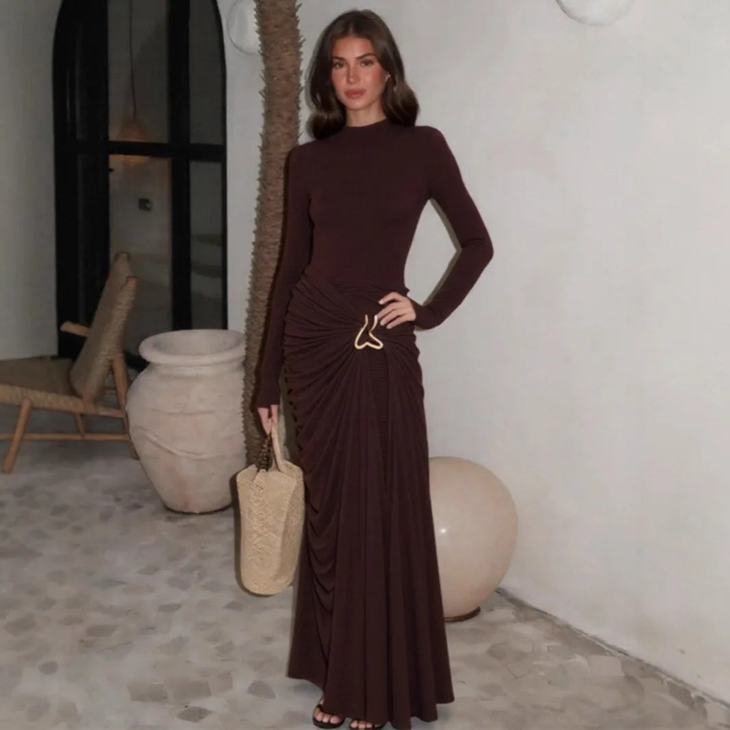 Althéa – robe longue tricotée moulante femme avec détail bijou