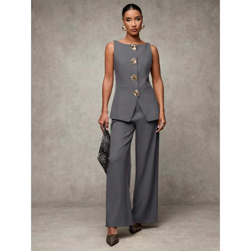 Oléna – ensemble femme gilet boutonné et pantalon chic automne