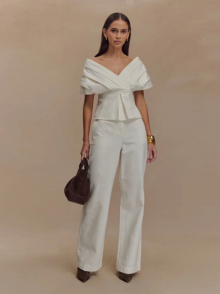 Nélia – ensemble femme chic top ceinturé et pantalon large