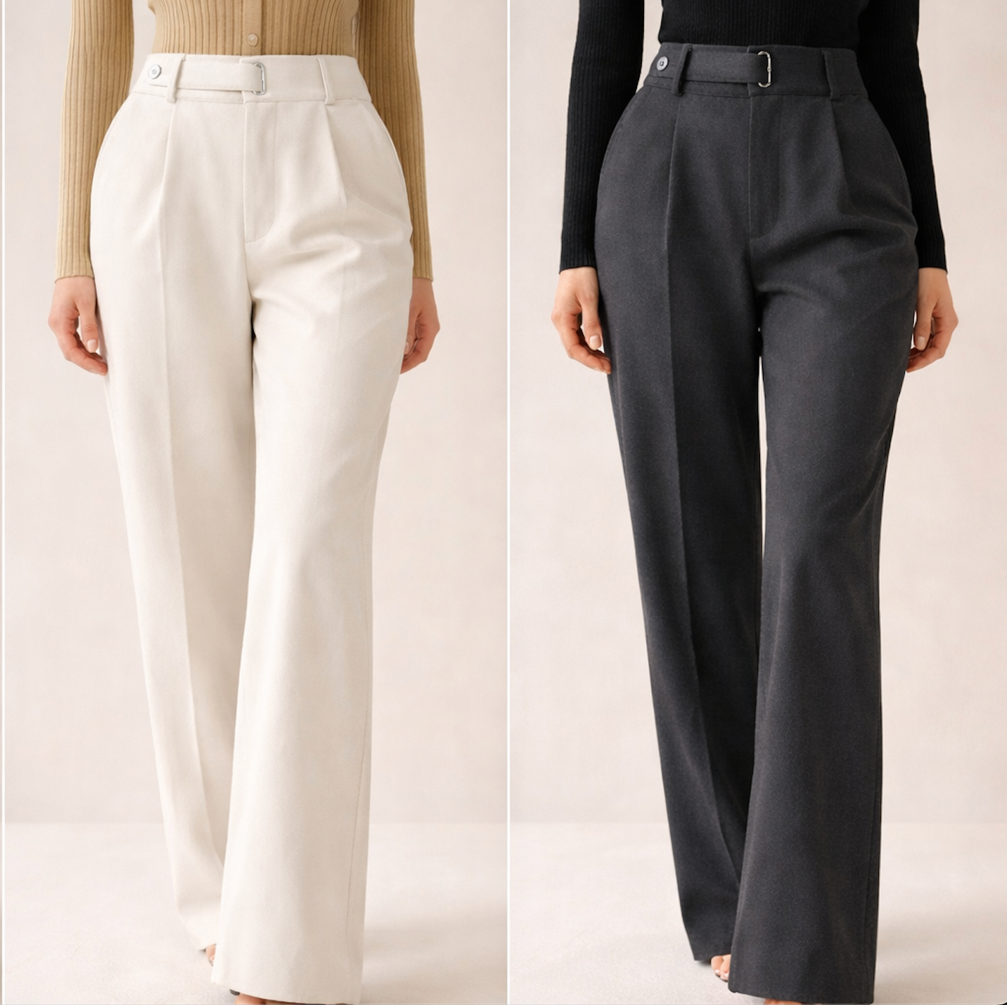 Cécilia – pantalon droit en laine taille haute à jambe large