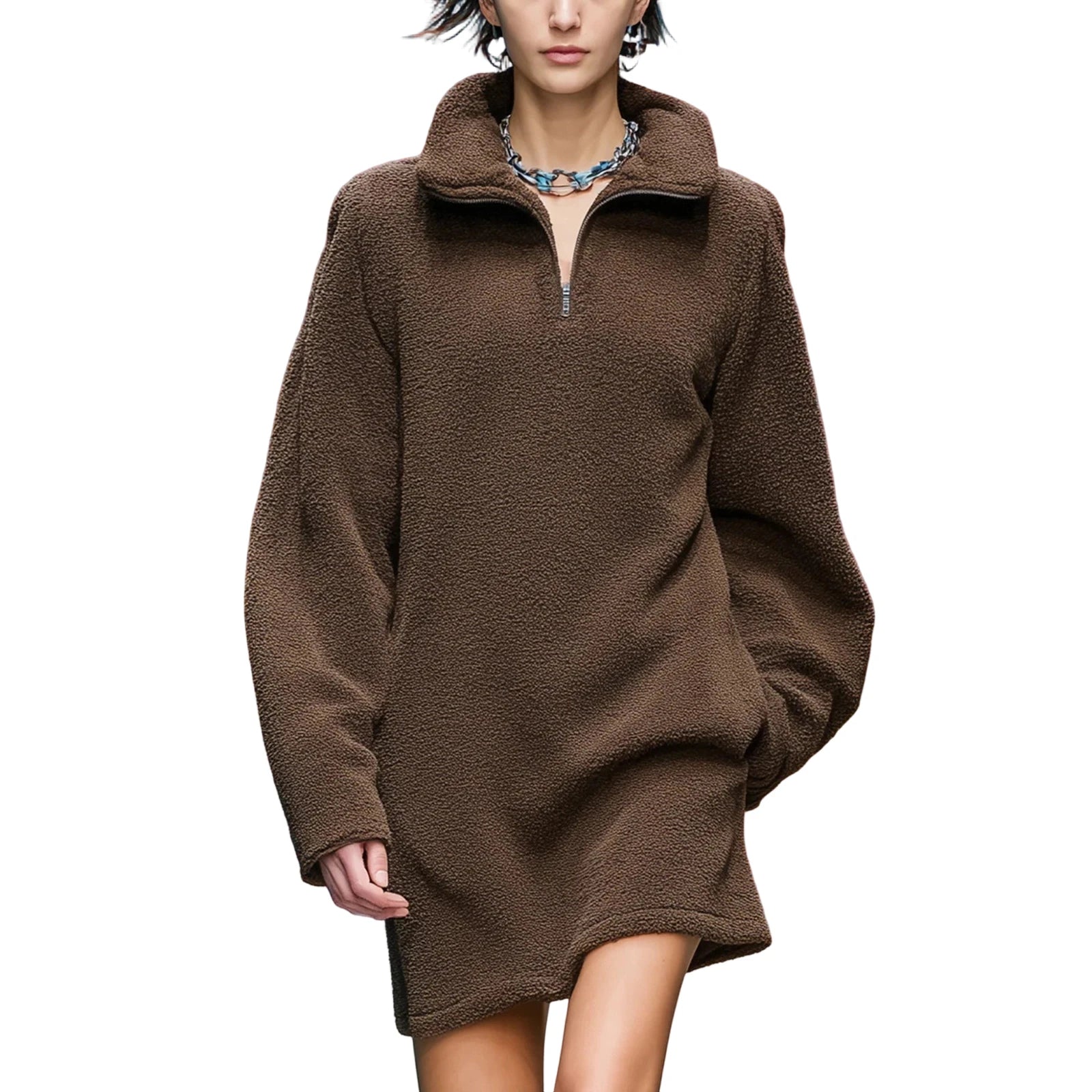 Mélia – robe courte femme manches longues zippée hiver